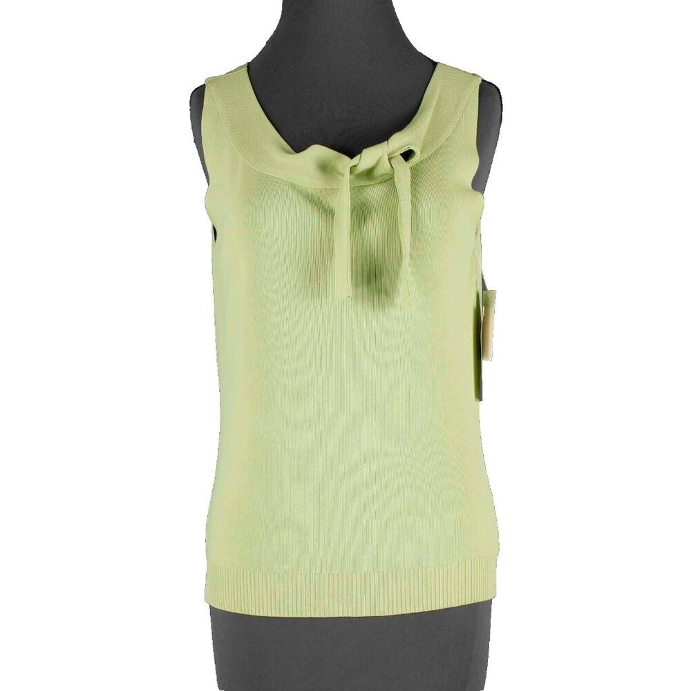 Sarah B Studio $42 Sz M Lime Fine Rib Tie Neck Rayon Nylon Knit Top